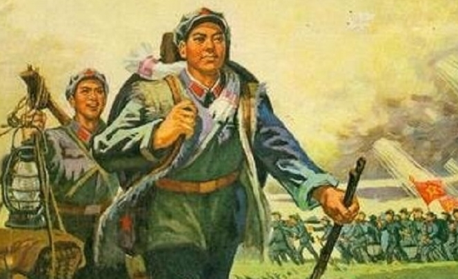 炊事员挑着一担包子，误打误撞进了敌阵。他没带枪，没带旗，带的就是那一担热腾腾、香