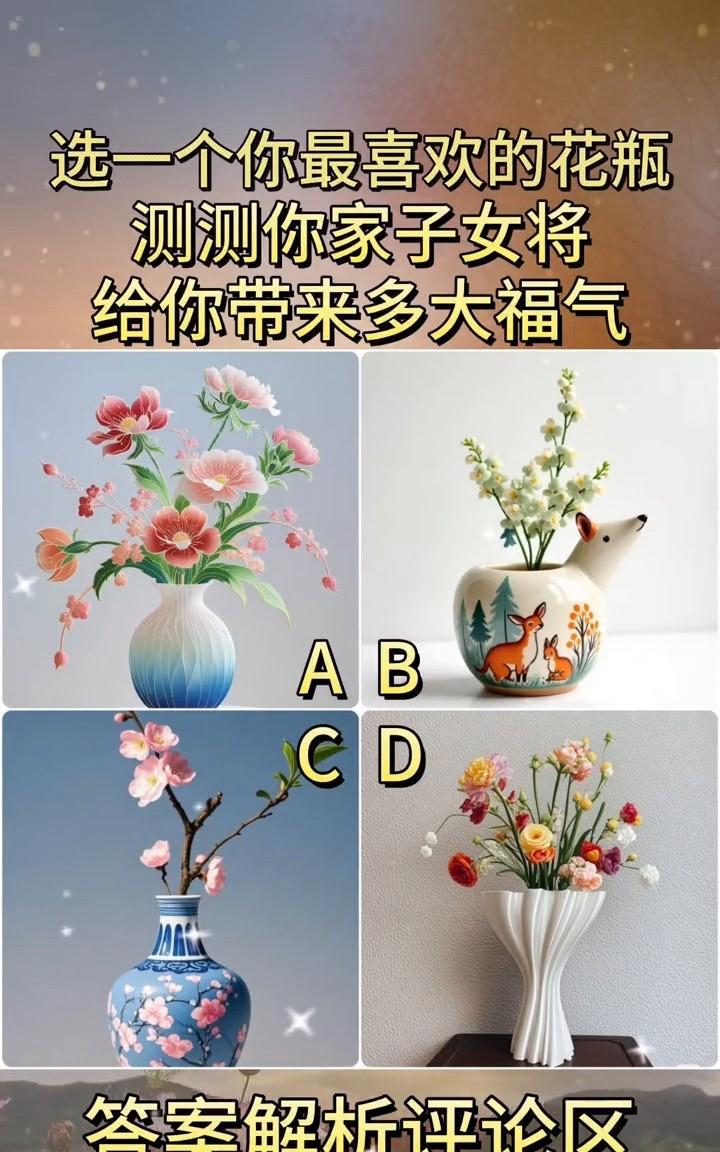 选一个你最喜欢的花瓶，测测你家子女将给你带来多大福气。
答案解析评论区。
繁花簇