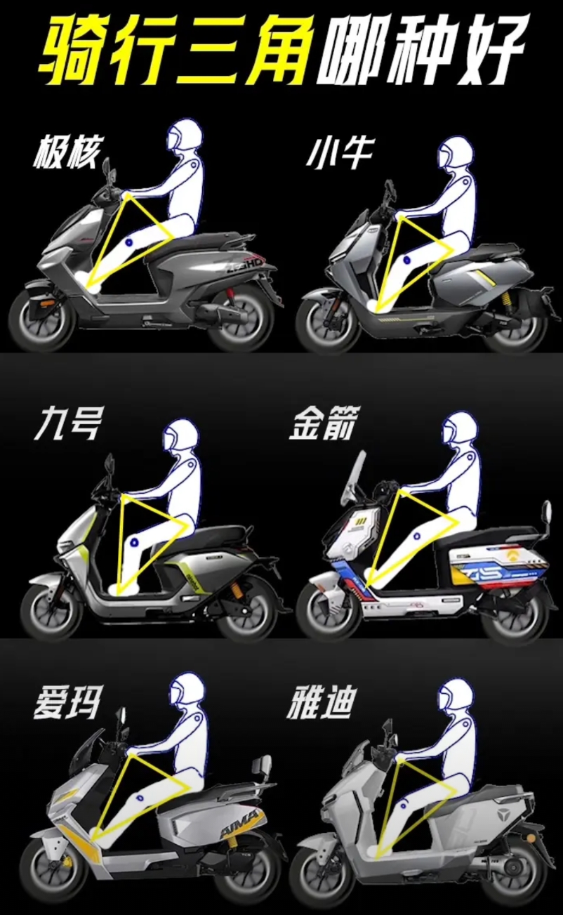 骑行三角哪种好？
极核、小牛、九号、金箭、雅迪、爱玛。
