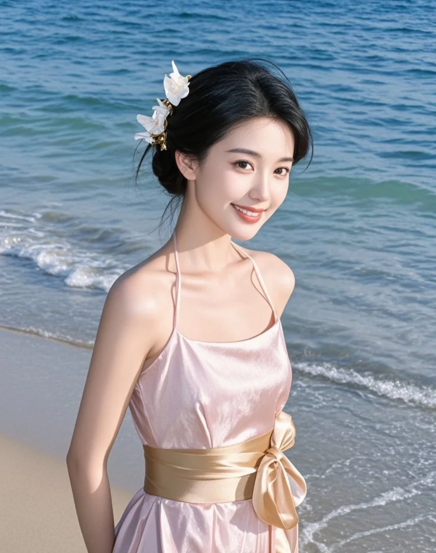 海风吻过她的锁骨，留下一串无人听见的低语