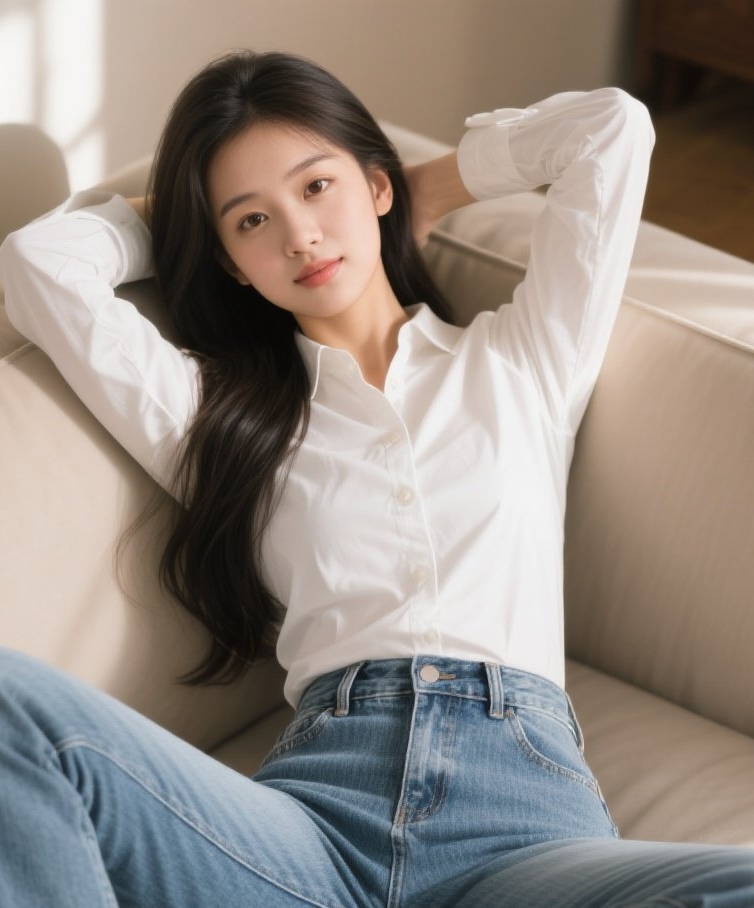 少妇清纯沙发秀 牛仔裤包裹的性感魅力