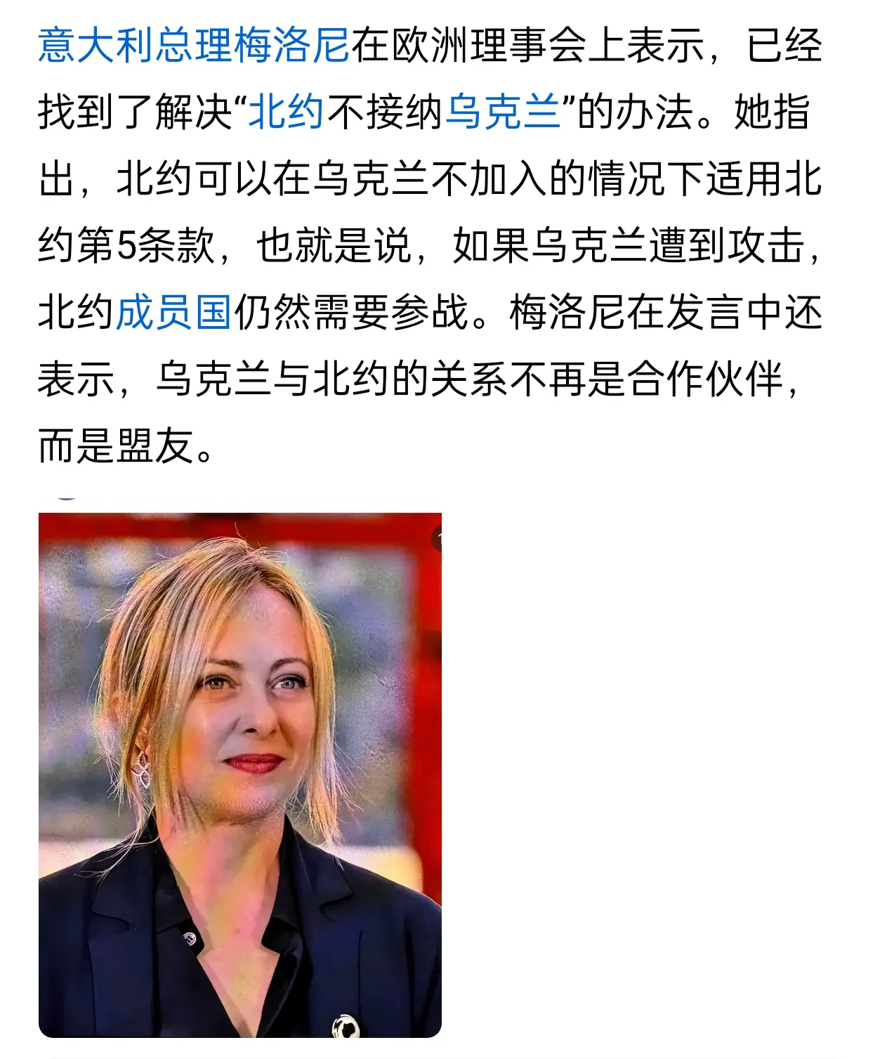 意大利总理梅洛尼在欧洲理事会上表示