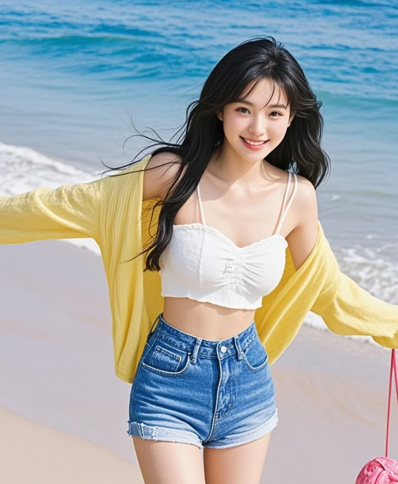 海风轻撩美女的温柔发梢