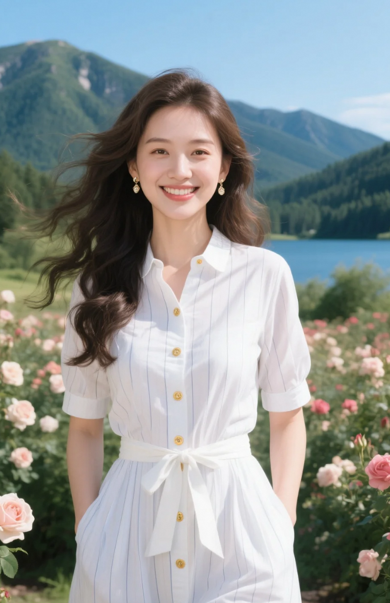 姐姐站这儿，连玫瑰都自愧不如…这气场太强了