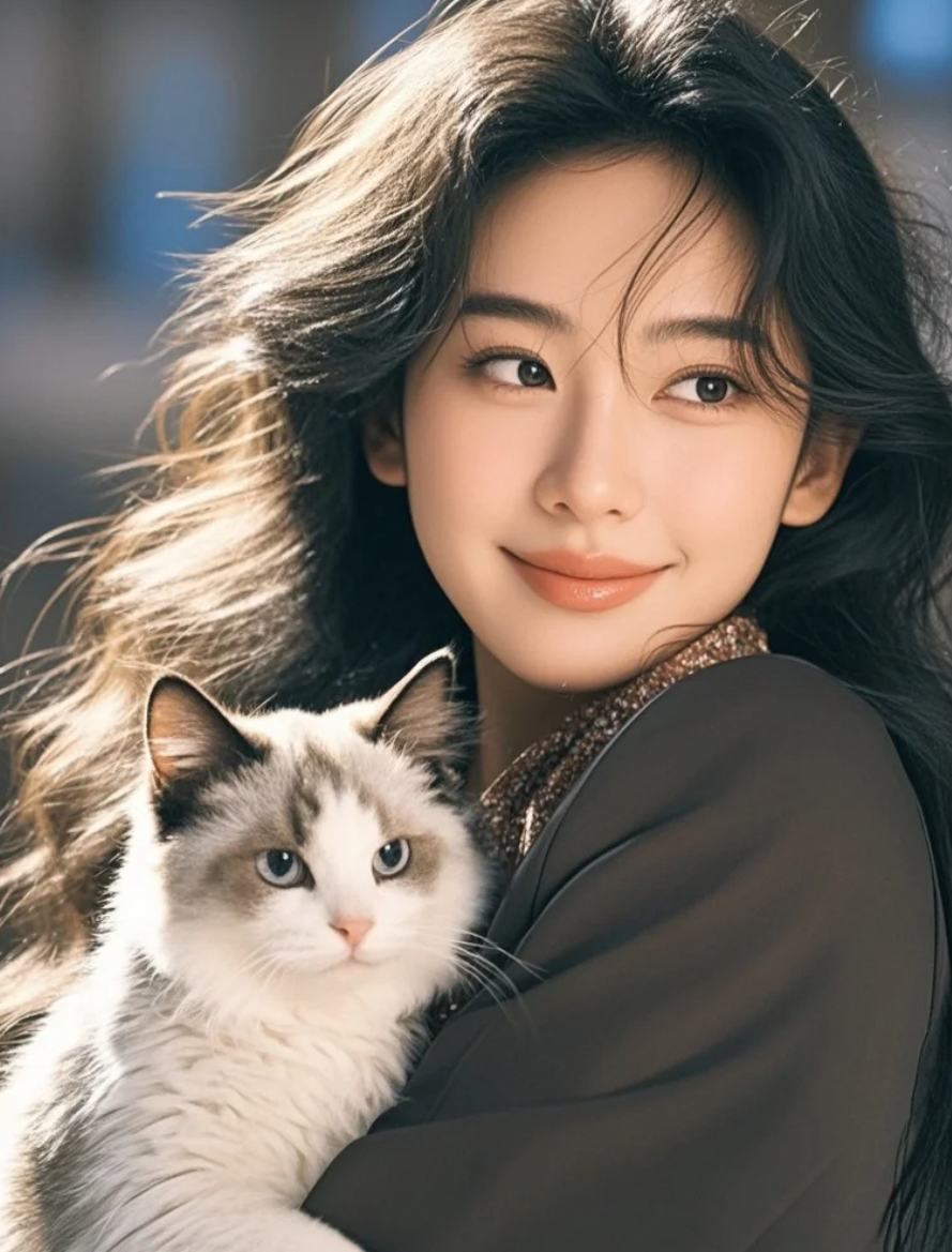 她抱着猫抬眸一笑，整间屋子都燃了起来