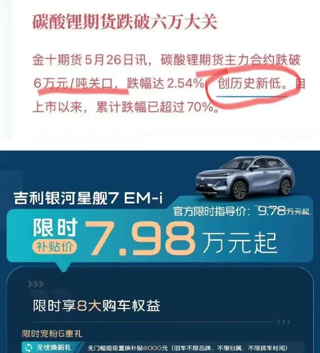 比亚迪这波降价算是捅了马蜂窝。
碳酸锂价格从去年每吨60万跌到如今不足10万，