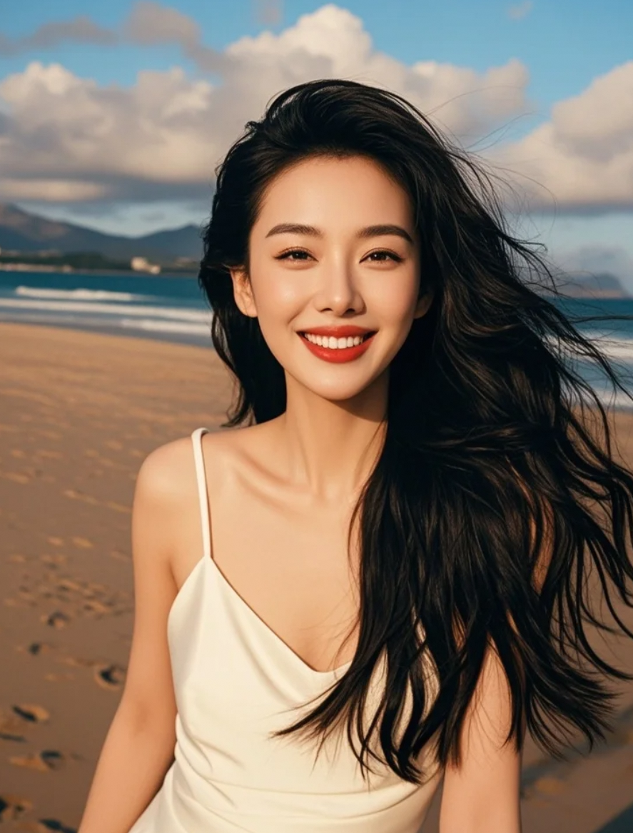 在时间的尽头散步，长发与白裙是永恒的意象