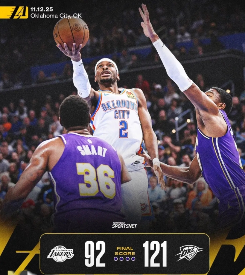 湖人惨败雷霆，几个扎心的事实必须承认！

第一、两支球队不在一个级别，别被开赛的