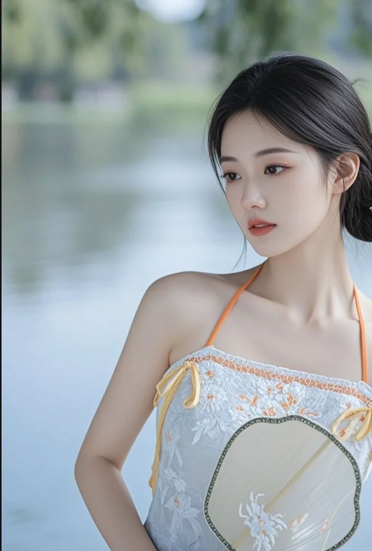 她一手拿扇一手轻笑，谁能不动心？