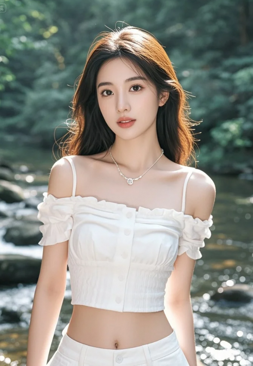 她弯腰掬水，仿佛捧起整个夏天的清凉