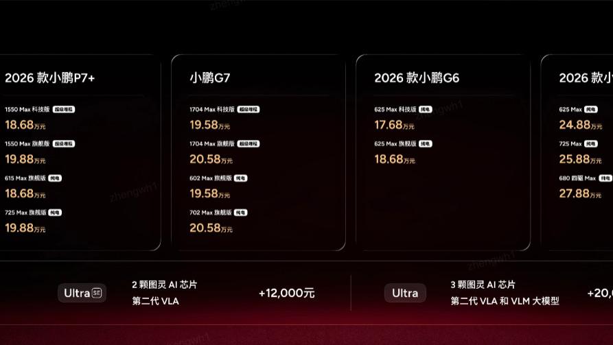 2026款小鹏P7+与小鹏G7超级增程正式上市，售价分别为18.68万起与19.58万起