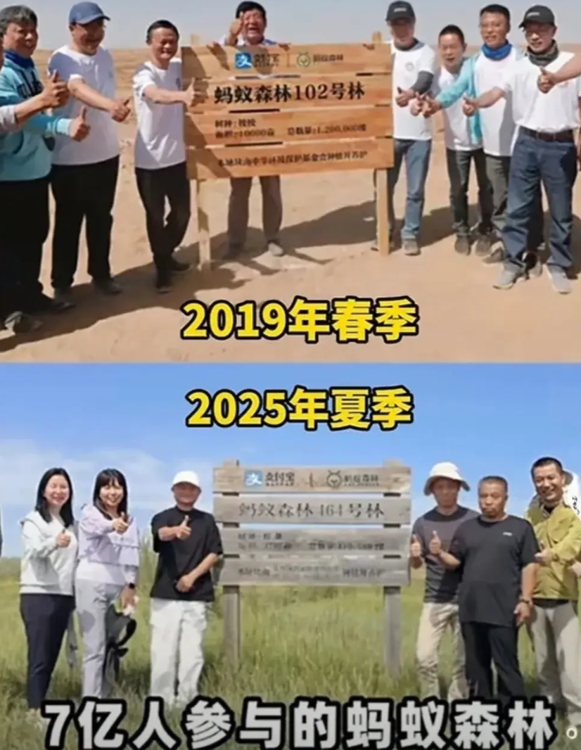 时隔六年，马云又现身蚂蚁森林，和护林员一起吃西瓜，谈笑风生。
他身穿黑T恤，白裤
