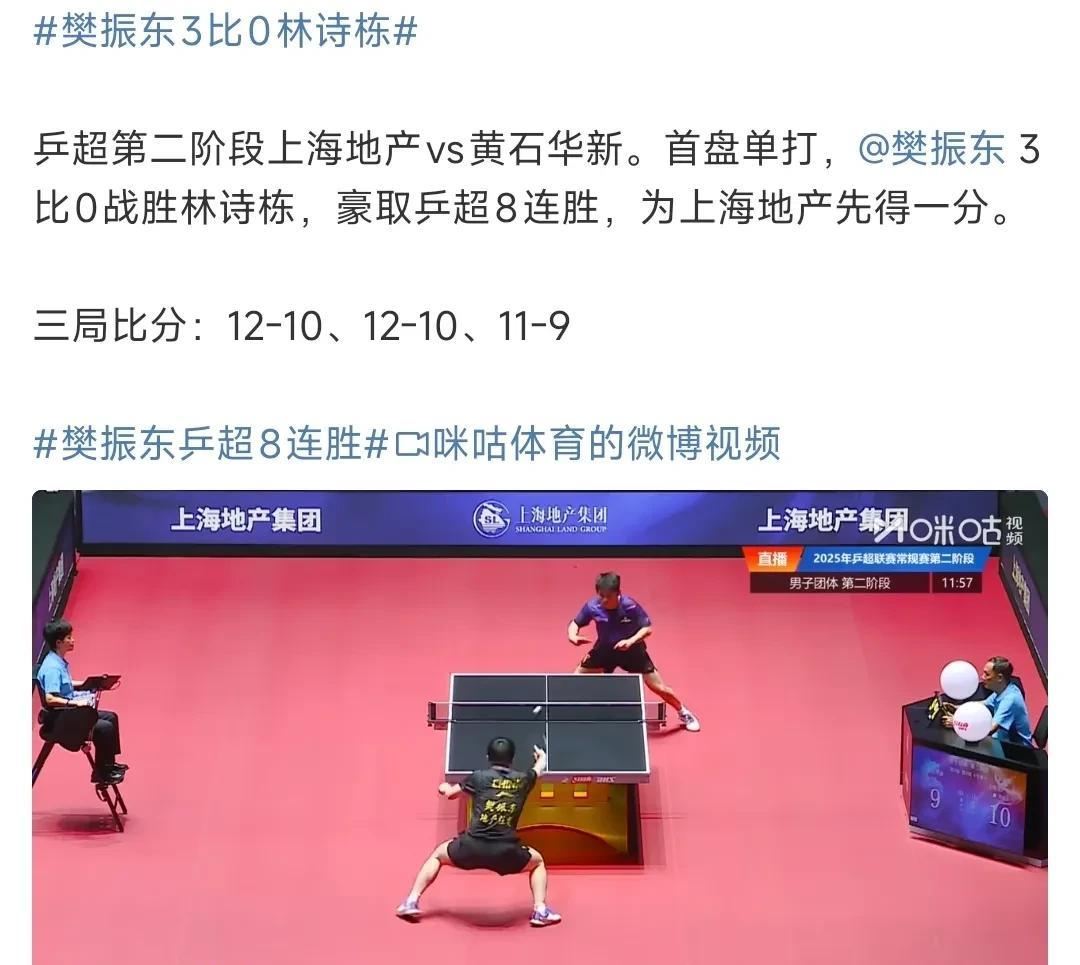 乒超联赛樊振东3:0完胜林诗栋，姜还是老的辣，虽然每局只赢两分，这就是差距，尤其