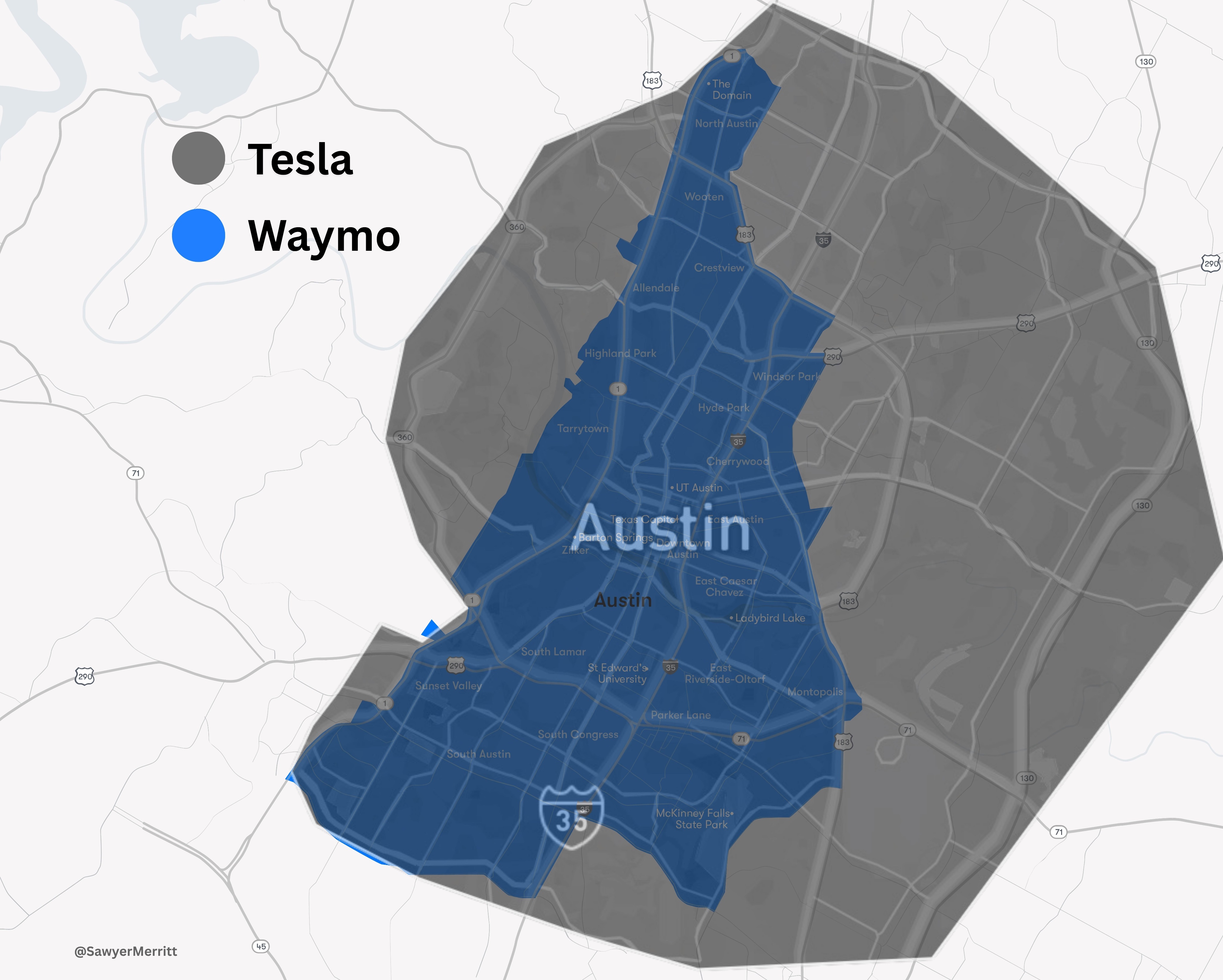 10月29日，特斯拉再次扩大了在奥斯汀的Robotaxi服务区域～