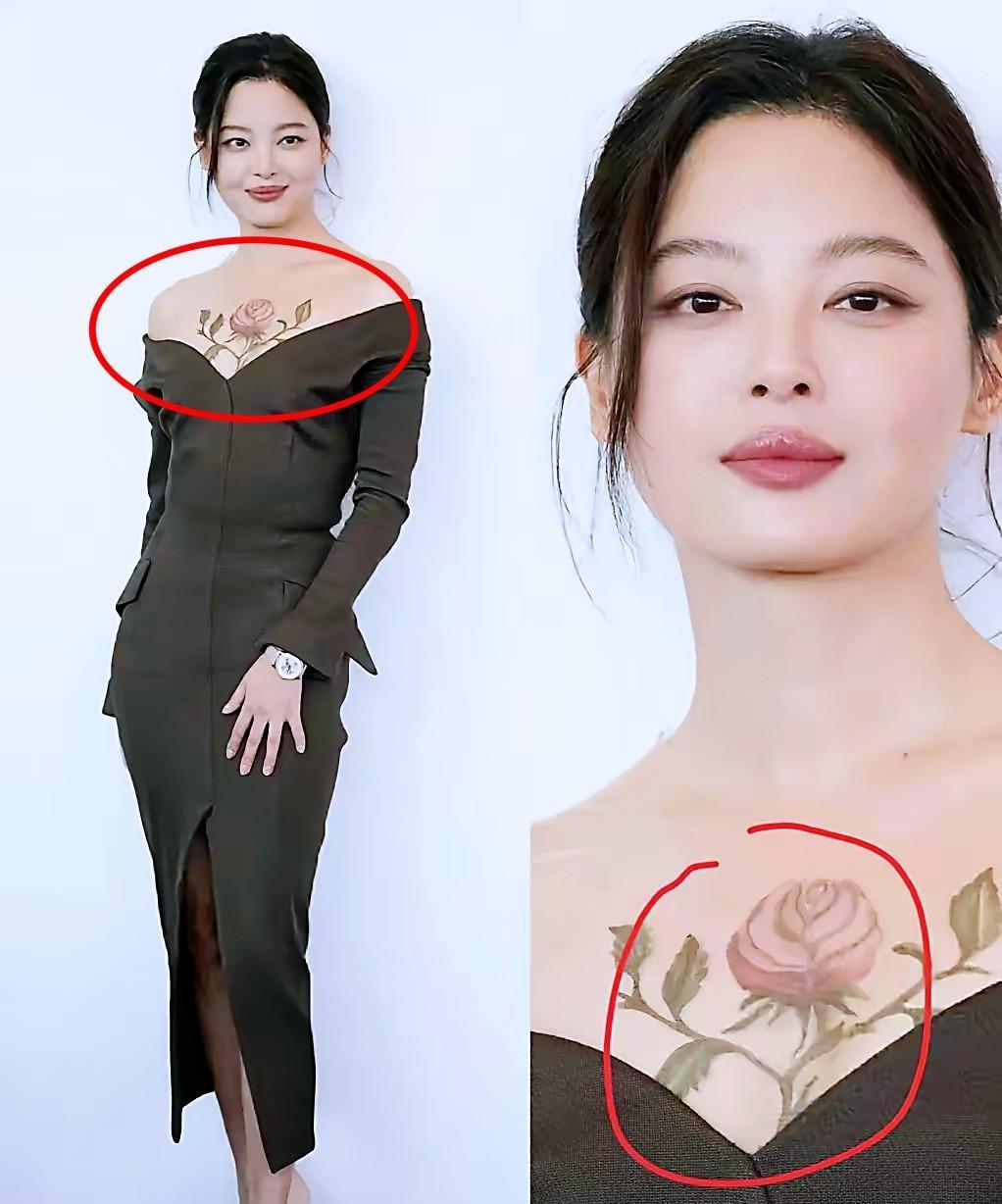 辛芷蕾胸前这株玫瑰是纹上起的吗？这个创意好，漂亮！