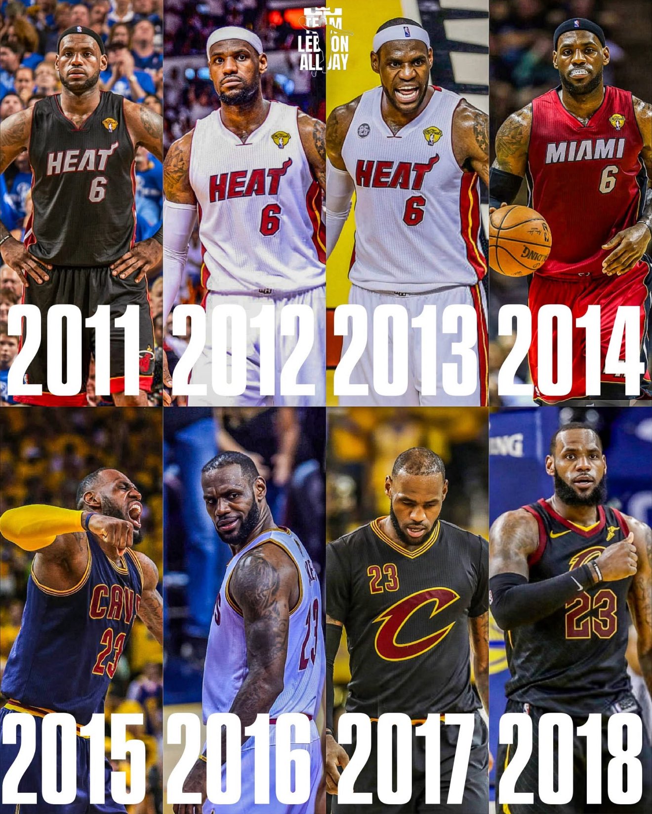 詹姆斯连续八年进入总决赛，前无古人后无来者！
詹姆斯自2011年-2018年连续