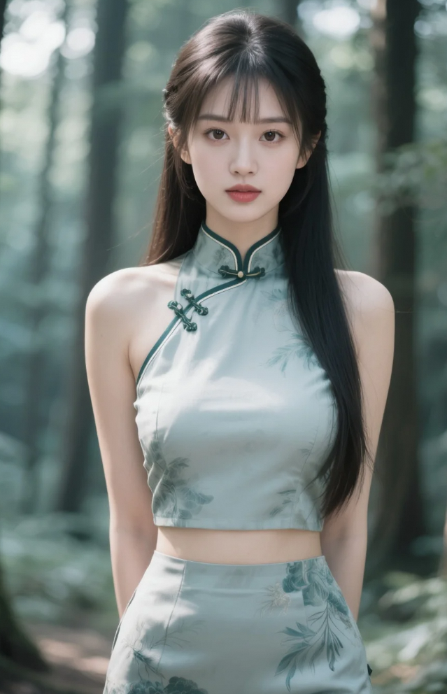 她的眼神深邃而空灵，仿佛隐藏着无数的秘密。