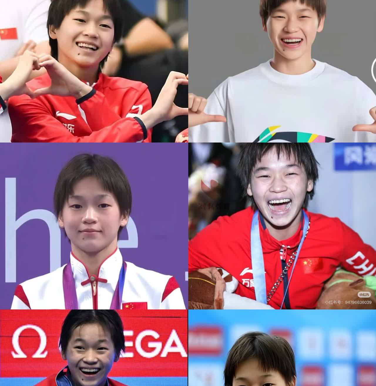 发现了吗，
全红婵有一个特点，
可能她永远也改不掉，那就是她真的很爱笑

