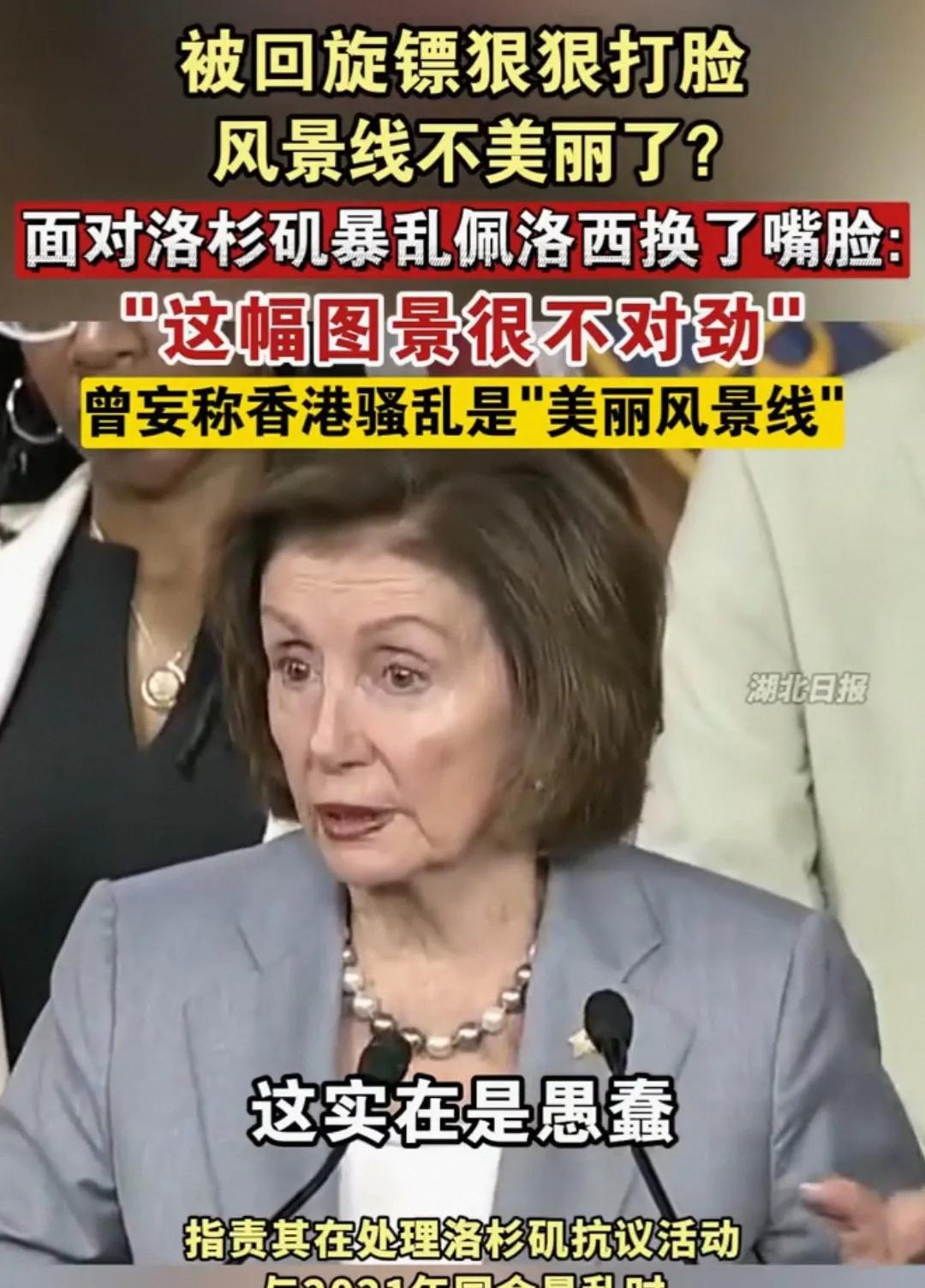佩洛西，你的“双标”太刺眼！
还记得2019年，香港被乱港分子搅得乌烟瘴气，时任