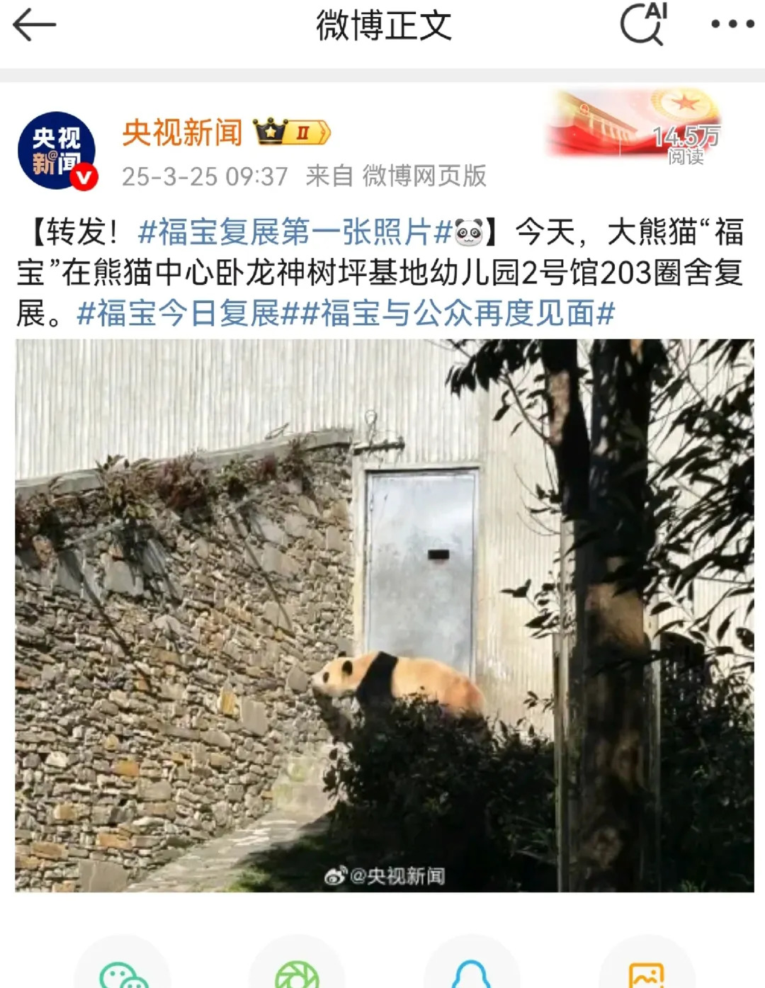 福宝归来仍是顶流











我的天哪！福宝终于复出了！央视都激动得连