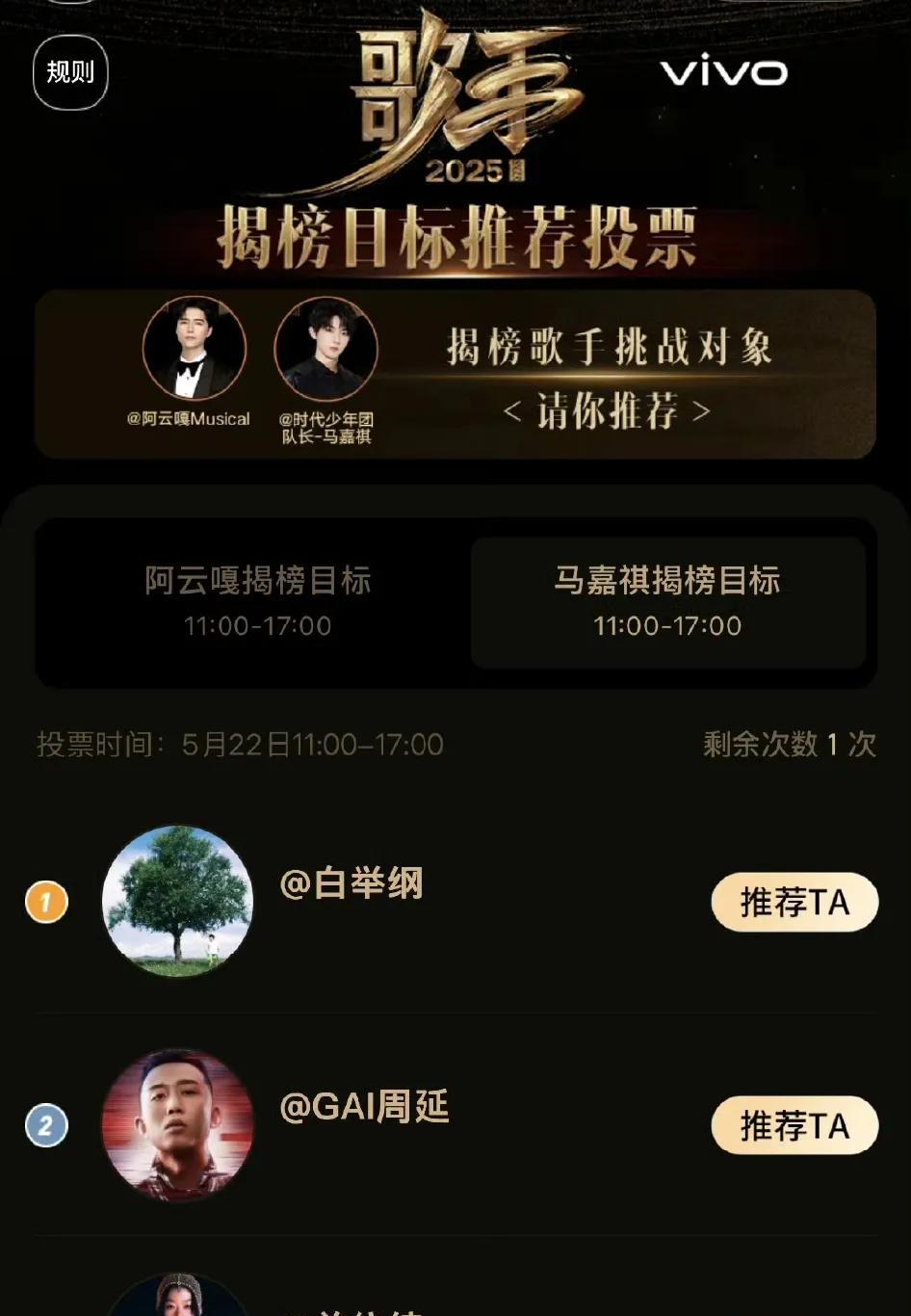 《歌手2025》节目太会玩了，粉丝投票揭榜目标环节发生啥了啥？
阿云嘎的揭榜目标