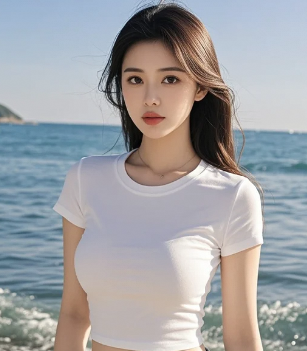 她在海边奔跑，阳光洒满每一个瞬间。