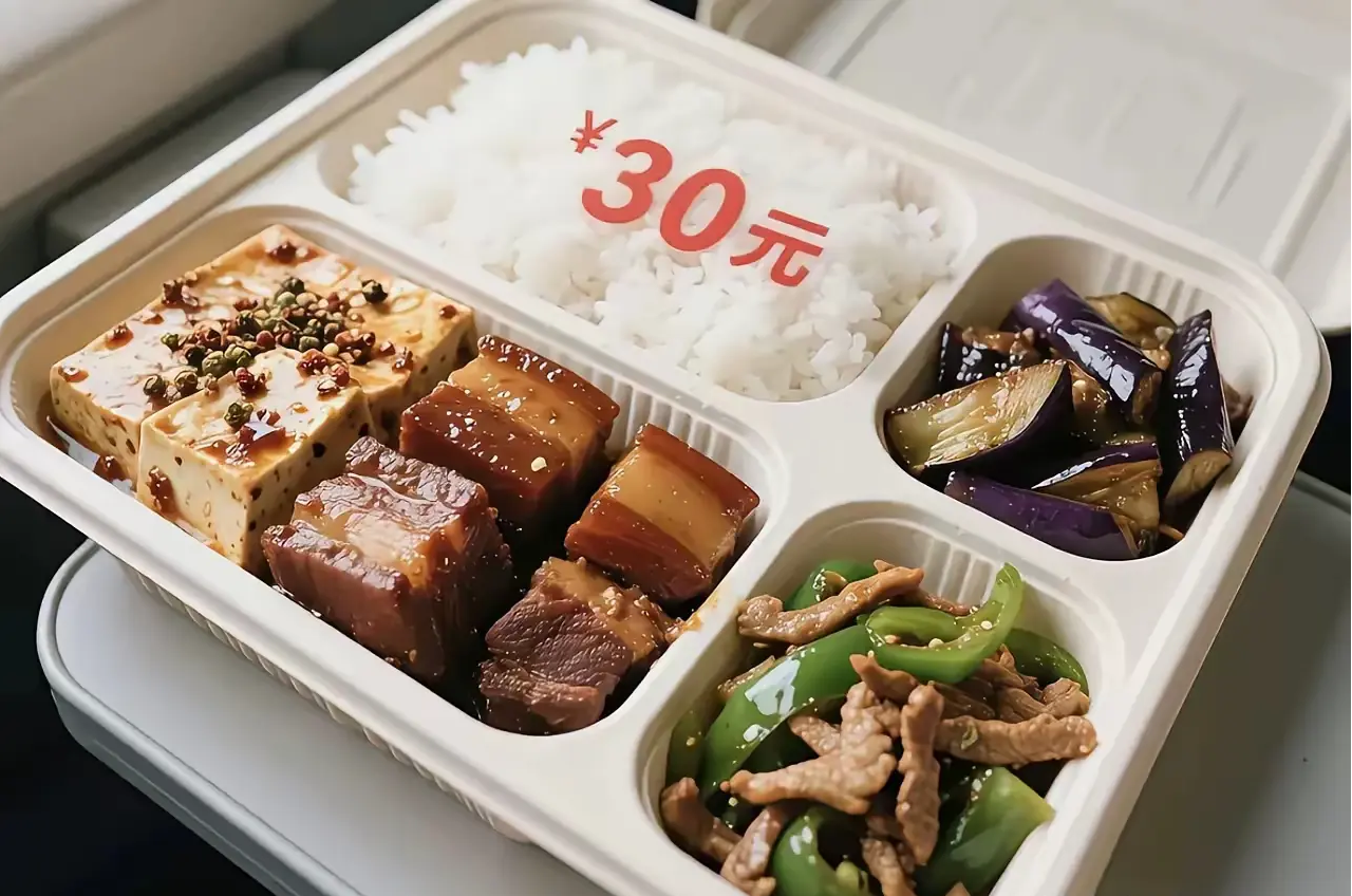 火车上的三十元盒饭，各位觉得贵吗？
两荤两素一主食，个人觉得还行吧！
