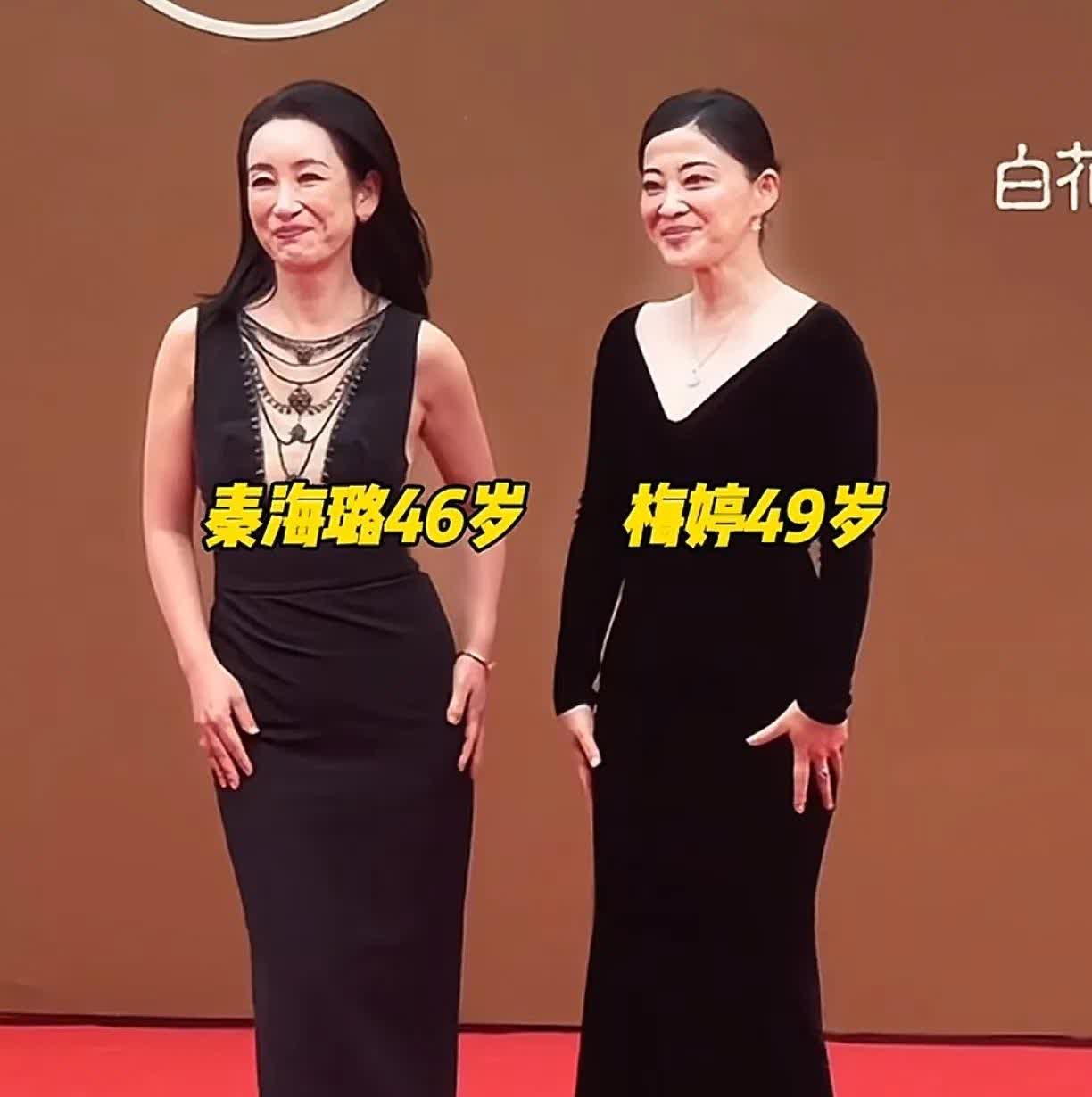 46岁的秦海璐和49岁的梅婷一起合体走红毯，谁更优雅？梅婷更优雅！梅婷的皮肤比秦