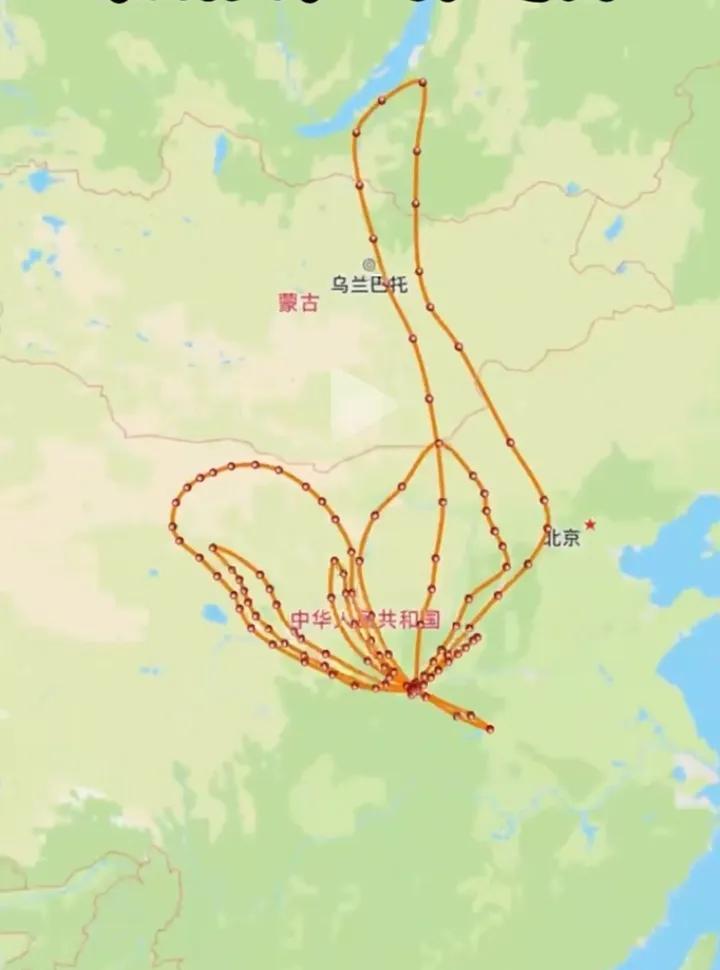 霍去病征战轨迹图，看上去像一只蝴蝶！据司马迁《史记》记载，公元前121年，汉武帝