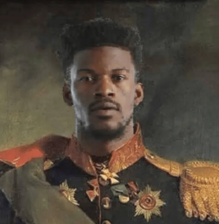 勇士球员巴特勒更新社媒，晒出了一副自己的梗图，上面写着：General Sore