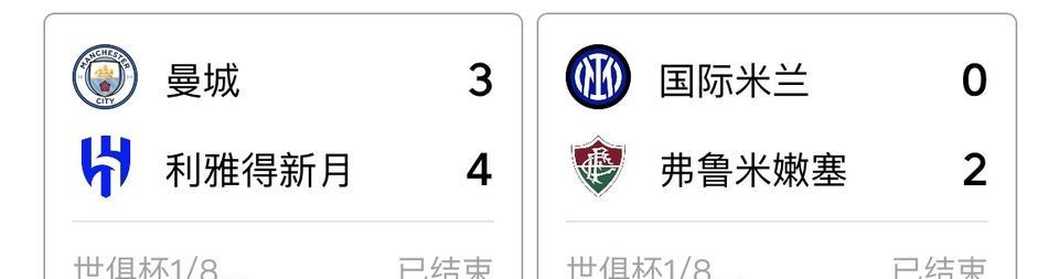 世俱杯八分之一决赛，国米0:2负于弗鲁米嫩塞，曼城3:4负于利雅得新月。
失去小