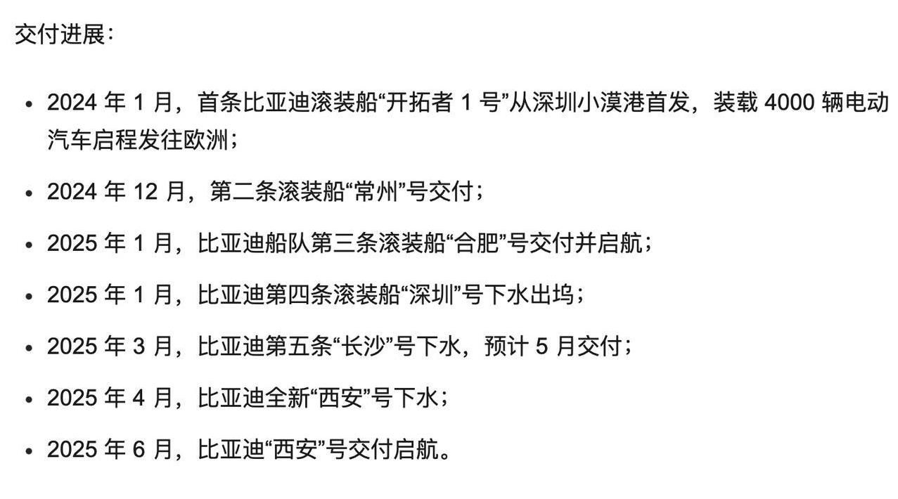 比亚迪船队：开拓者号、常州号，合肥号、深圳号，西安号，长沙号
还没完，后续还有