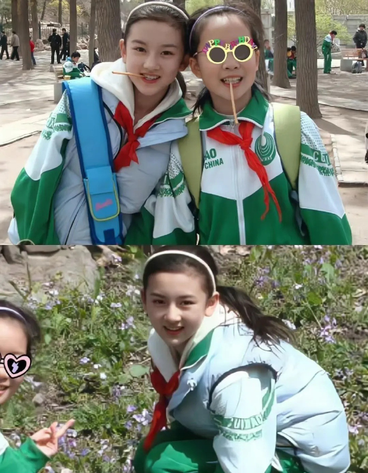 宋祖儿从小到大都没有颜值尴尬期，戴红领巾的小学生时期，漂亮的五官，圆润饱满的头骨