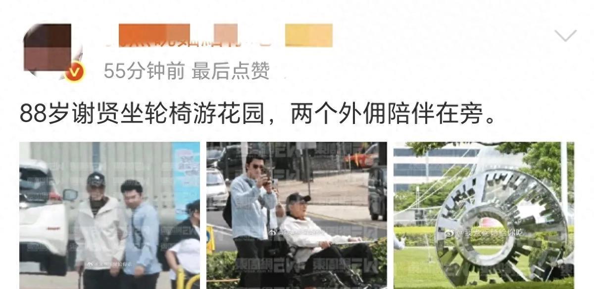89岁谢贤坐轮椅出行显孤独，谢霆锋陪伴缺失引热议
前阵子谢霆锋演唱会上，他与两个