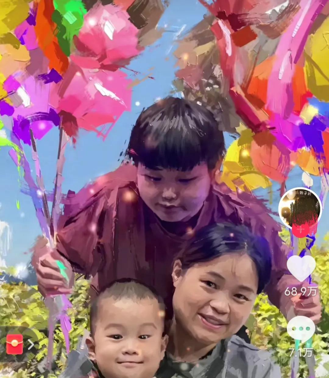 夜晚的上海街头，妈妈带着两个孩子在卖气球。年轻的男子分两次共支付了8万元，最后只