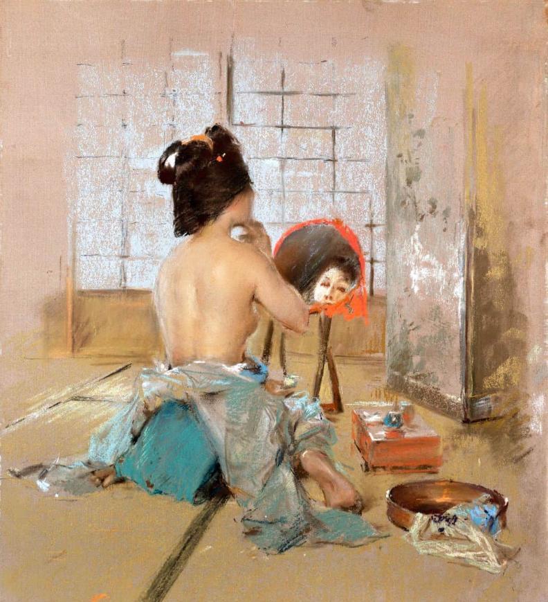 每日一图！
《日本之女》 粉彩画
作者：罗伯特·弗雷德里克·布鲁姆（1857年7
