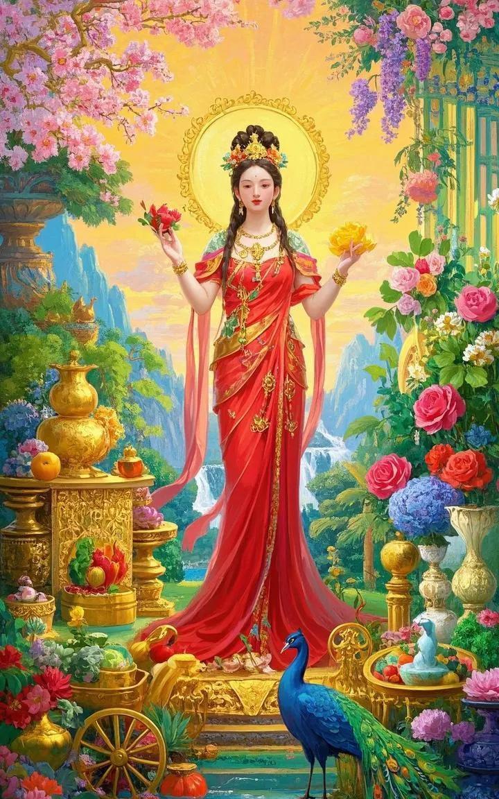 一拜女娲福满仓，二求女娲运悠长。
一沾娲恩财路畅，二承娲佑业辉煌，
一祈娲力金满