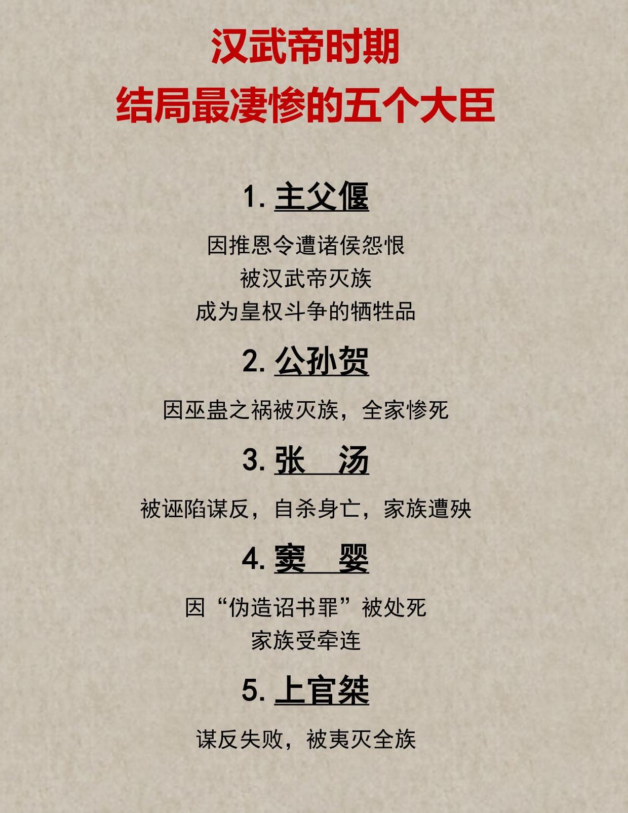 汉武帝时期，结局最凄惨的五个大臣