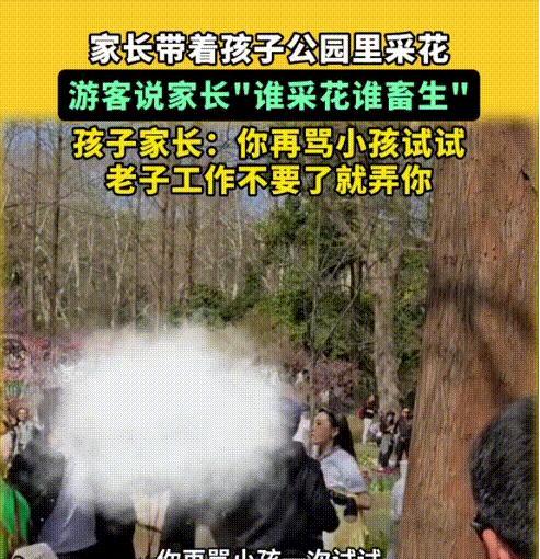 [浮云]“多管闲事惹来的祸！”3月24日，江苏南京，家长带着孩子来公园赏花并采花