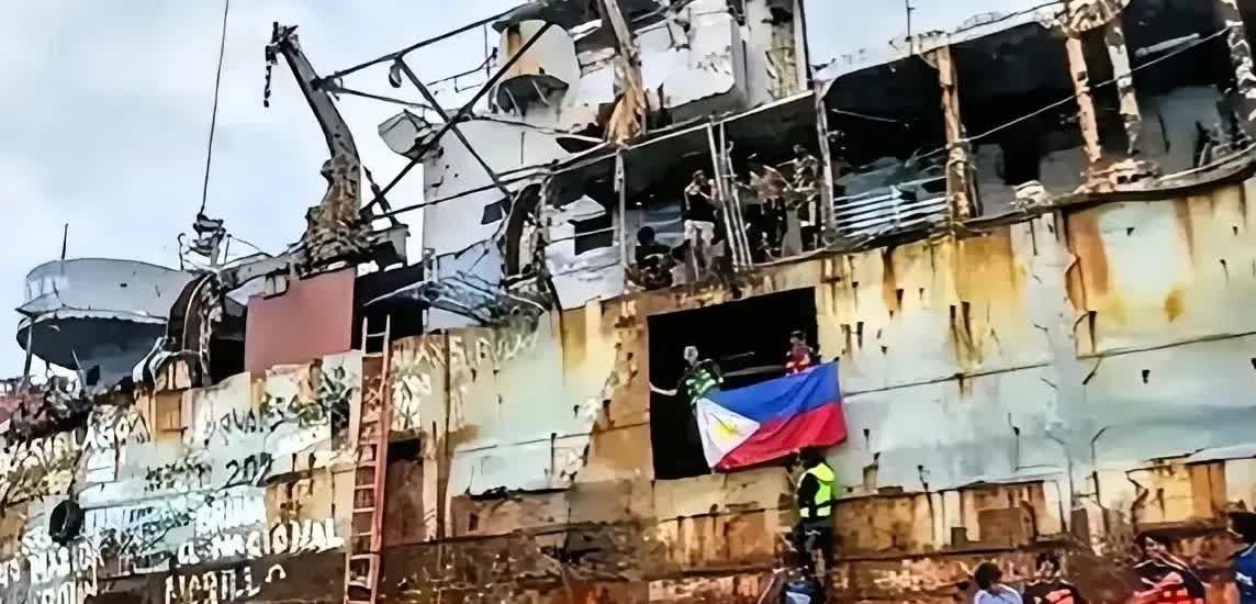 截止今天，非法坐滩在我国仁爱礁上的“马德雷山号”破船已经94天没有获得补给了，现