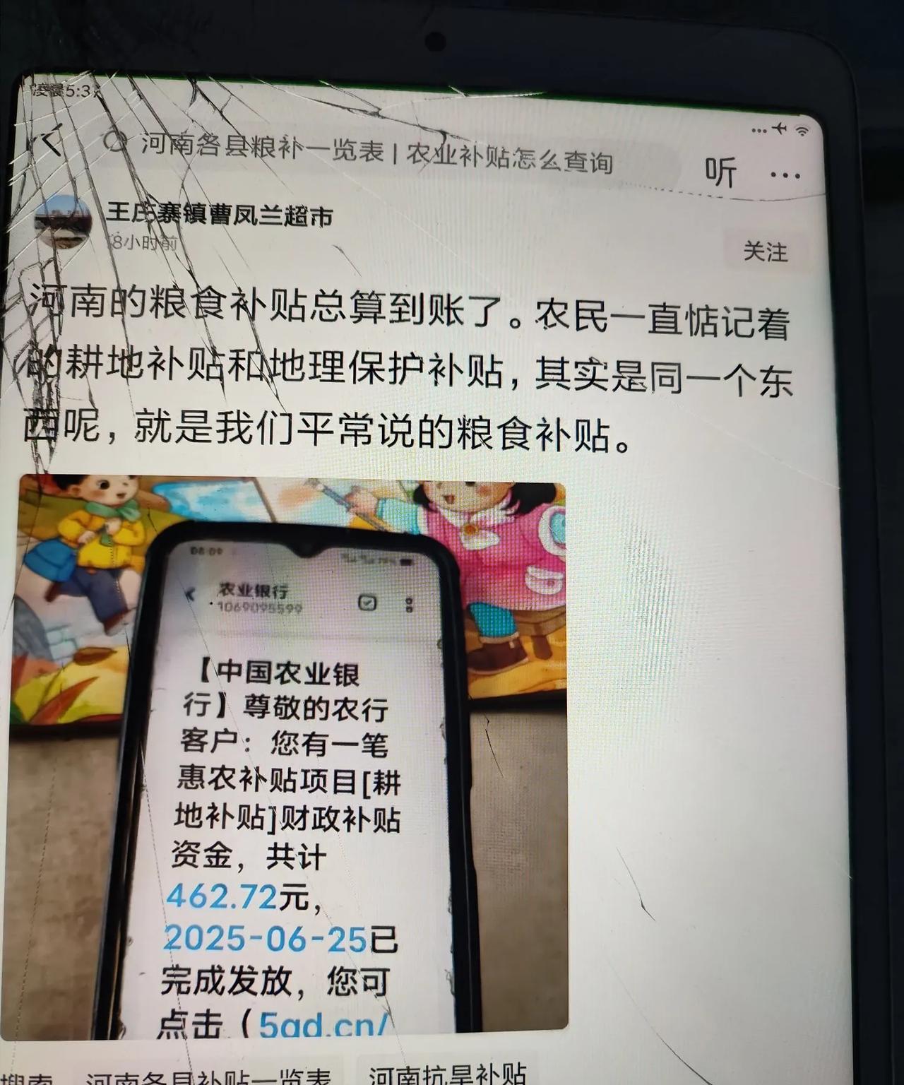 再说一遍:粮食补贴与耕地补不是一回事！
刚刚看到这位朋友，你收到的明明是{耕地补