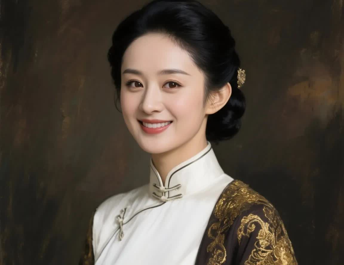 赵丽颖白旗袍，金色刺绣披肩，展现优雅大方、知性得体的贵妇气质。