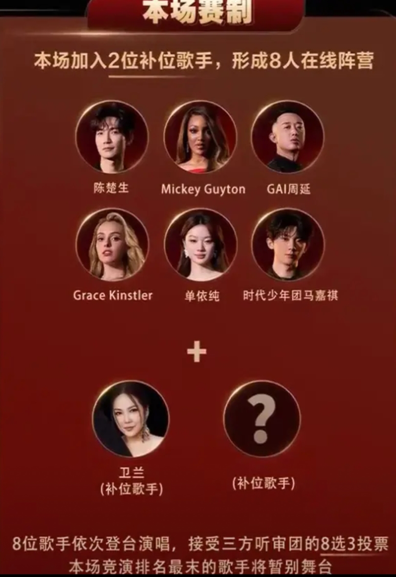 这周五歌手歌单和补位明星公布啦！香港歌手卫兰和中国台湾歌手范玮琪加入，为啥这次补