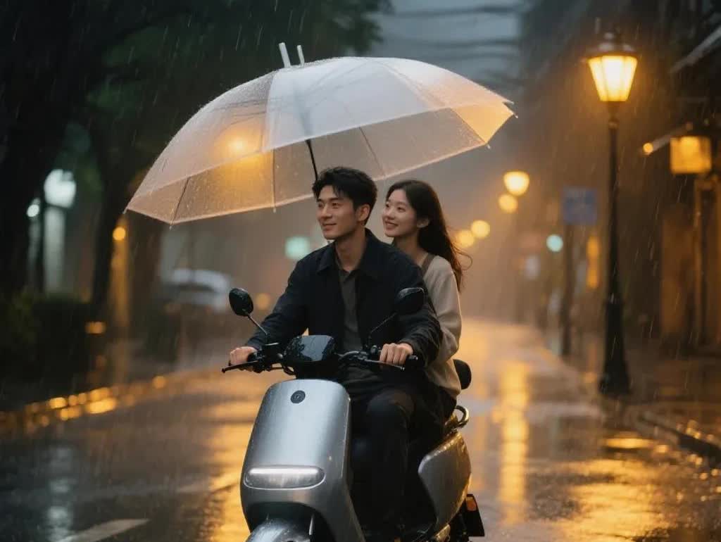 其实爱不爱都在细节里，不信你看？
因为刚刚下小雨，我是骑电动车回家。骑在我前面