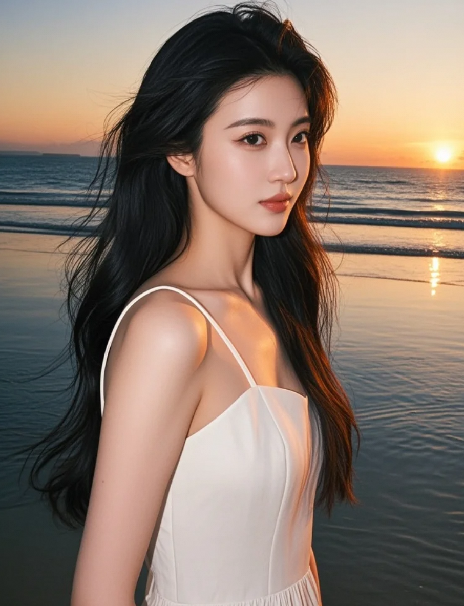 海风拂过她的长发，大牌女星的宁静美动人心弦，气场强大