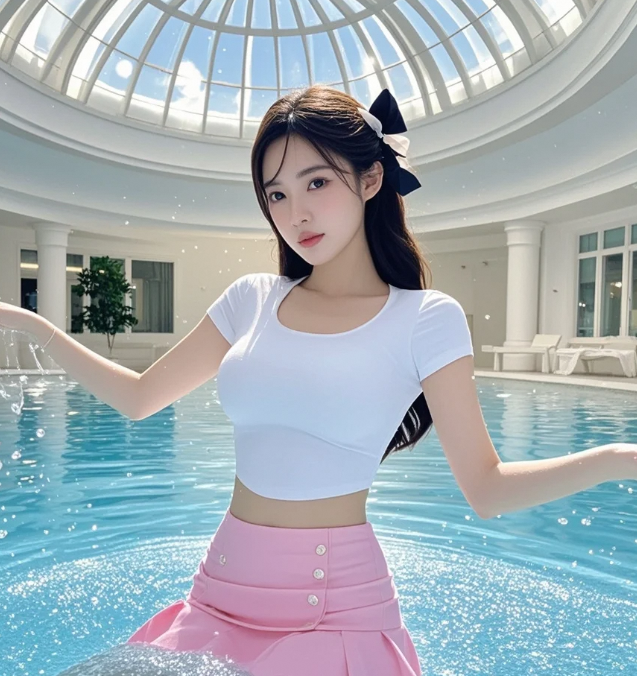 泳池写真绝美瞬间 少女回眸一笑百媚生