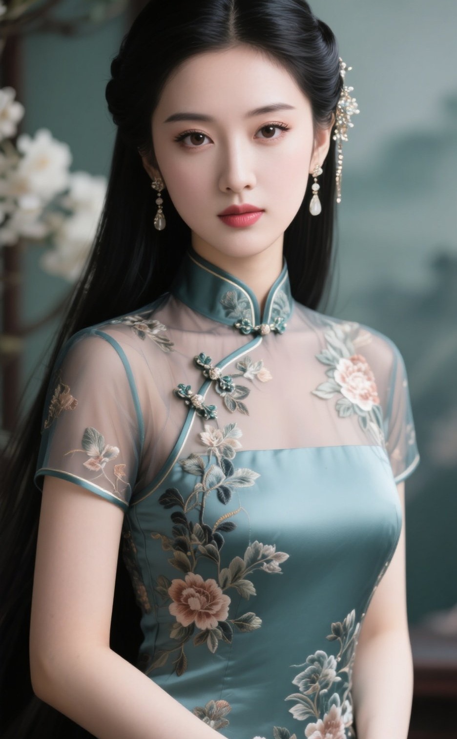 娇媚少妇旗袍修身，曲线毕露风情万种
