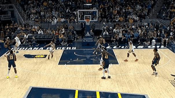 昆顿-杰克逊外线命中三分，步行者自首节后首次领先勇士