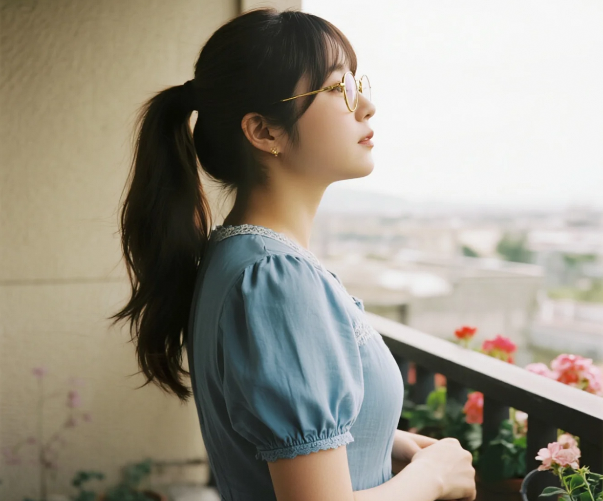 阳光、微风与她：清纯美眉阳台观景写真，每一帧都是壁纸！