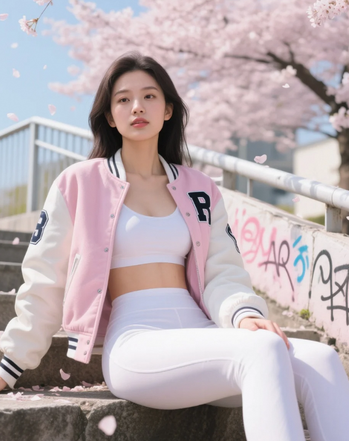  突然对镜头眨眼，是棒球夹克美女的互动彩蛋